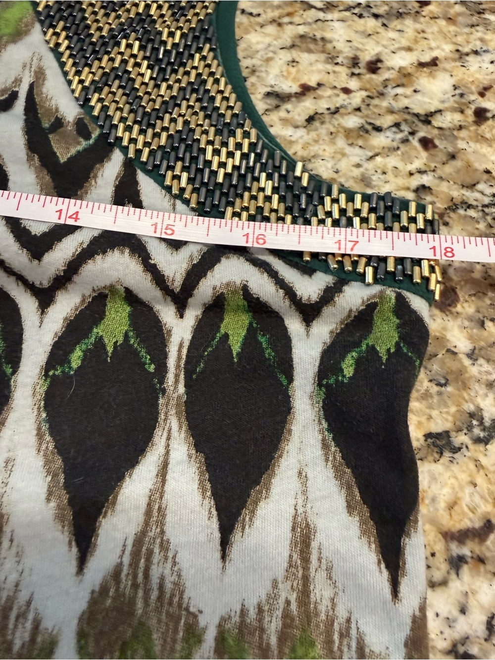 Miss Me peacock strappy back tank beaded green gold SZ M - Picture 10 of 12